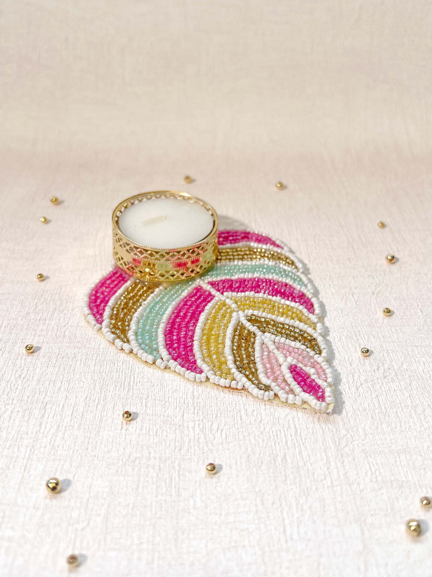 Paan Shaped Beaded Colourful Tealight Twin Set ✨