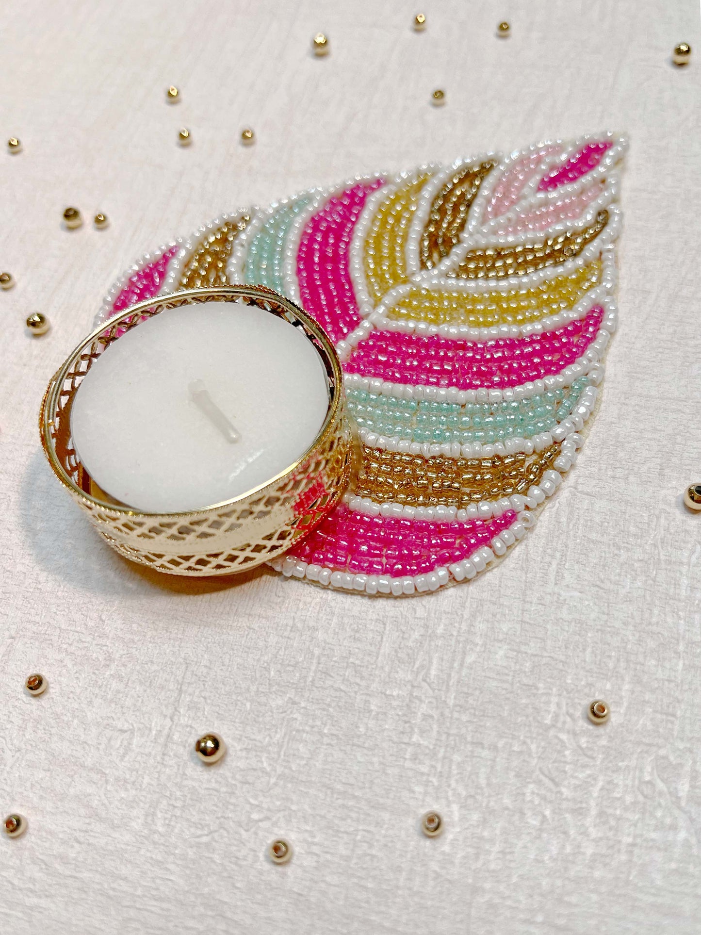 Paan Shaped Beaded Colourful Tealight Twin Set ✨