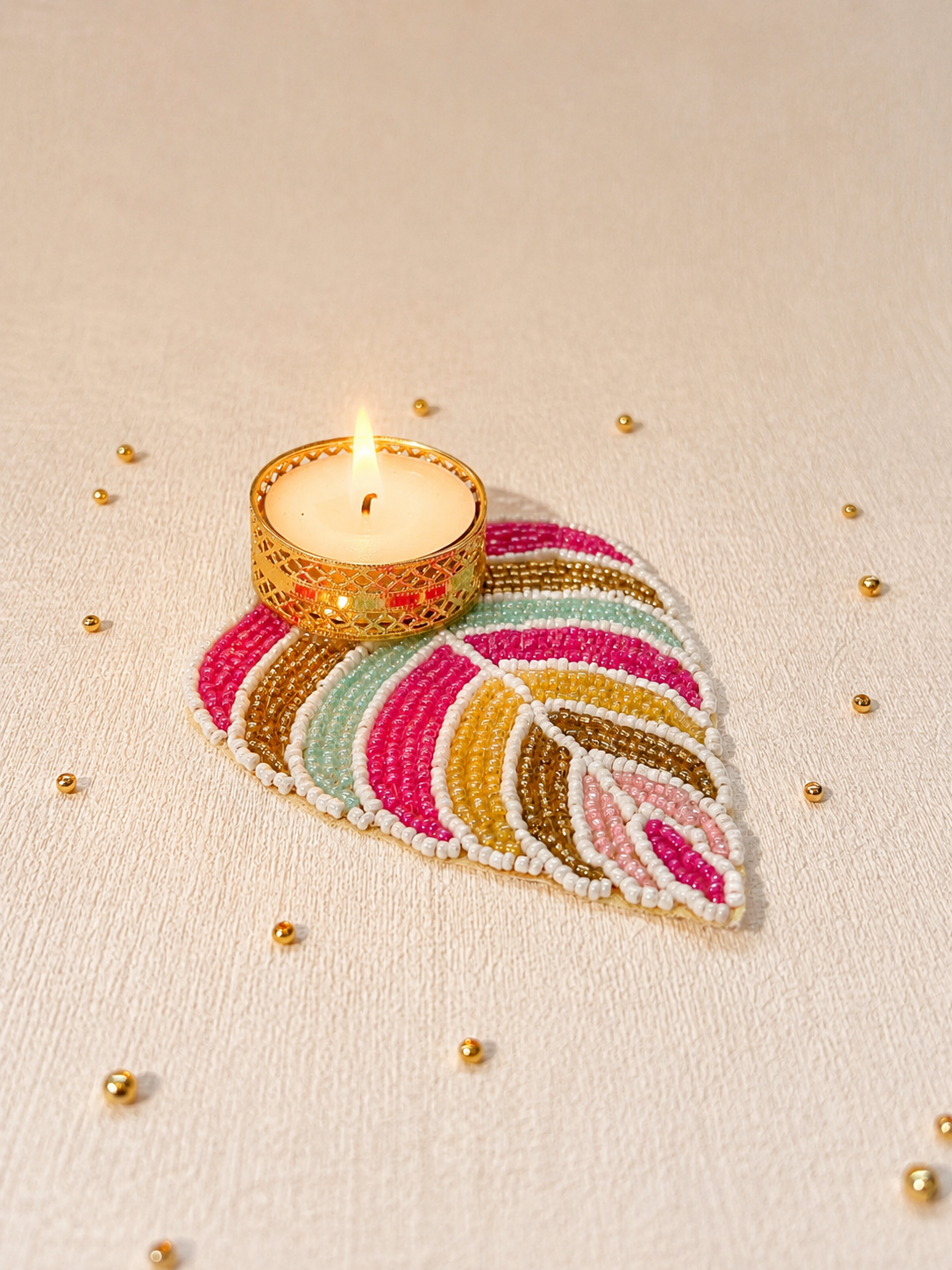 Paan Shaped Beaded Colourful Tealight Twin Set ✨