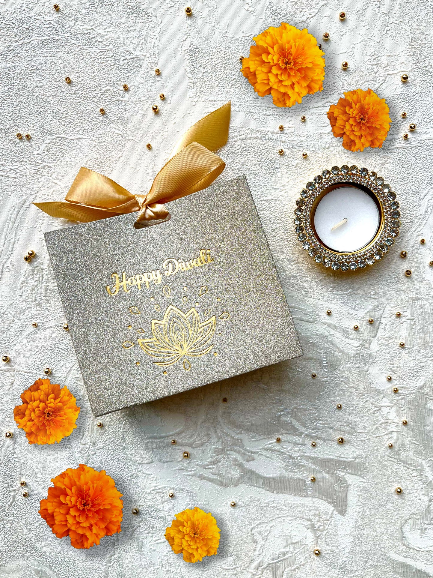 Gold Glitter Happy Diwali Gift Bag with Tealight Diya Gift Set 🎁✨