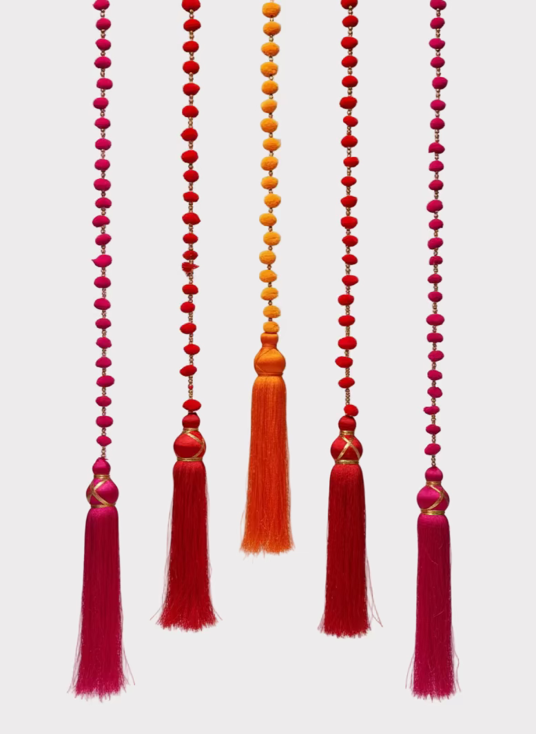 Perfectly Imperfect - Pack of 5 - 1 Orange / 2 Red/ 2 Pink Diwali Hanging Tassel Garlands ✨