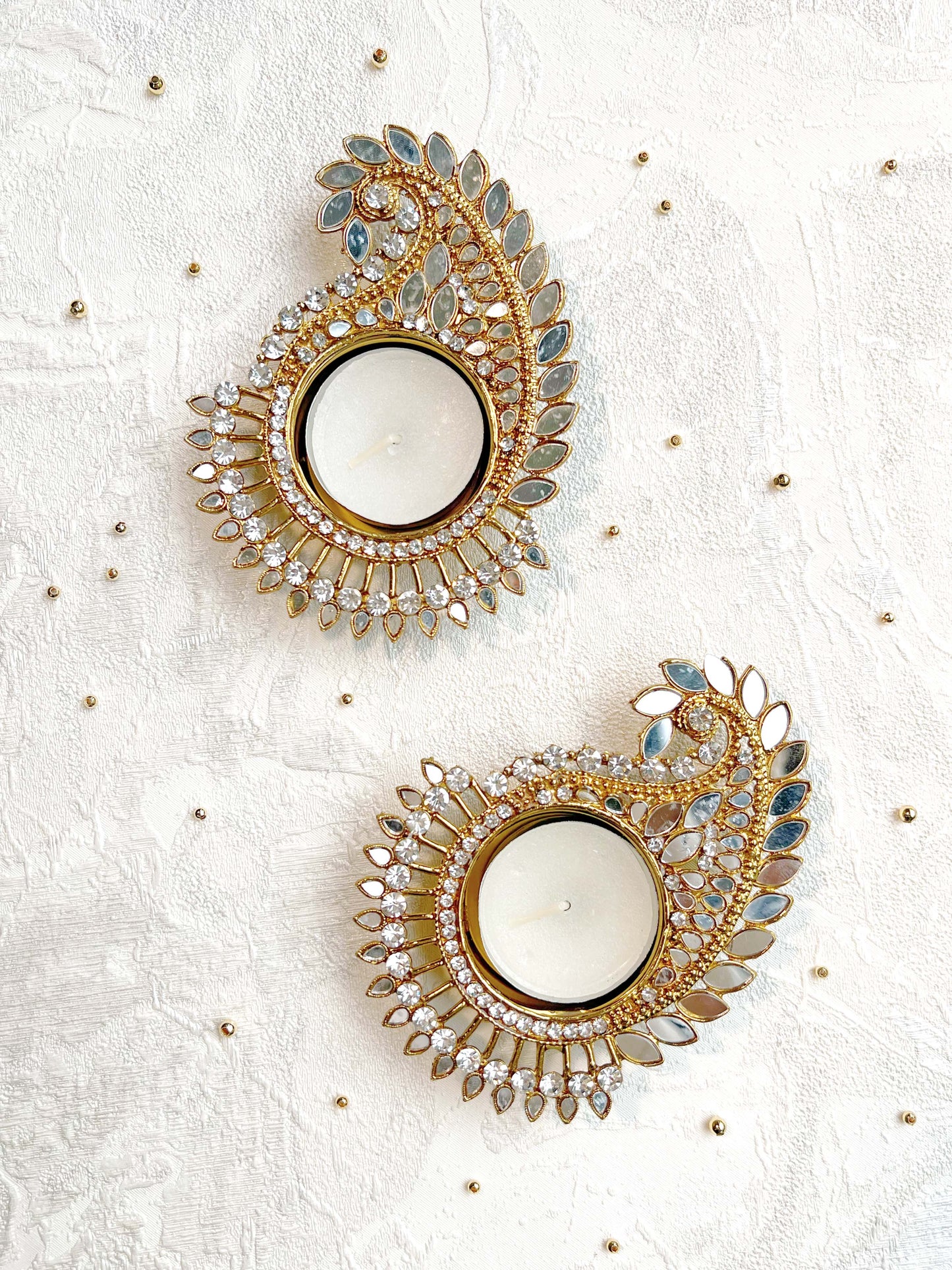 Mirrored Paisley Gold Diya Tealight Holders - Twin Pack 🪞✨