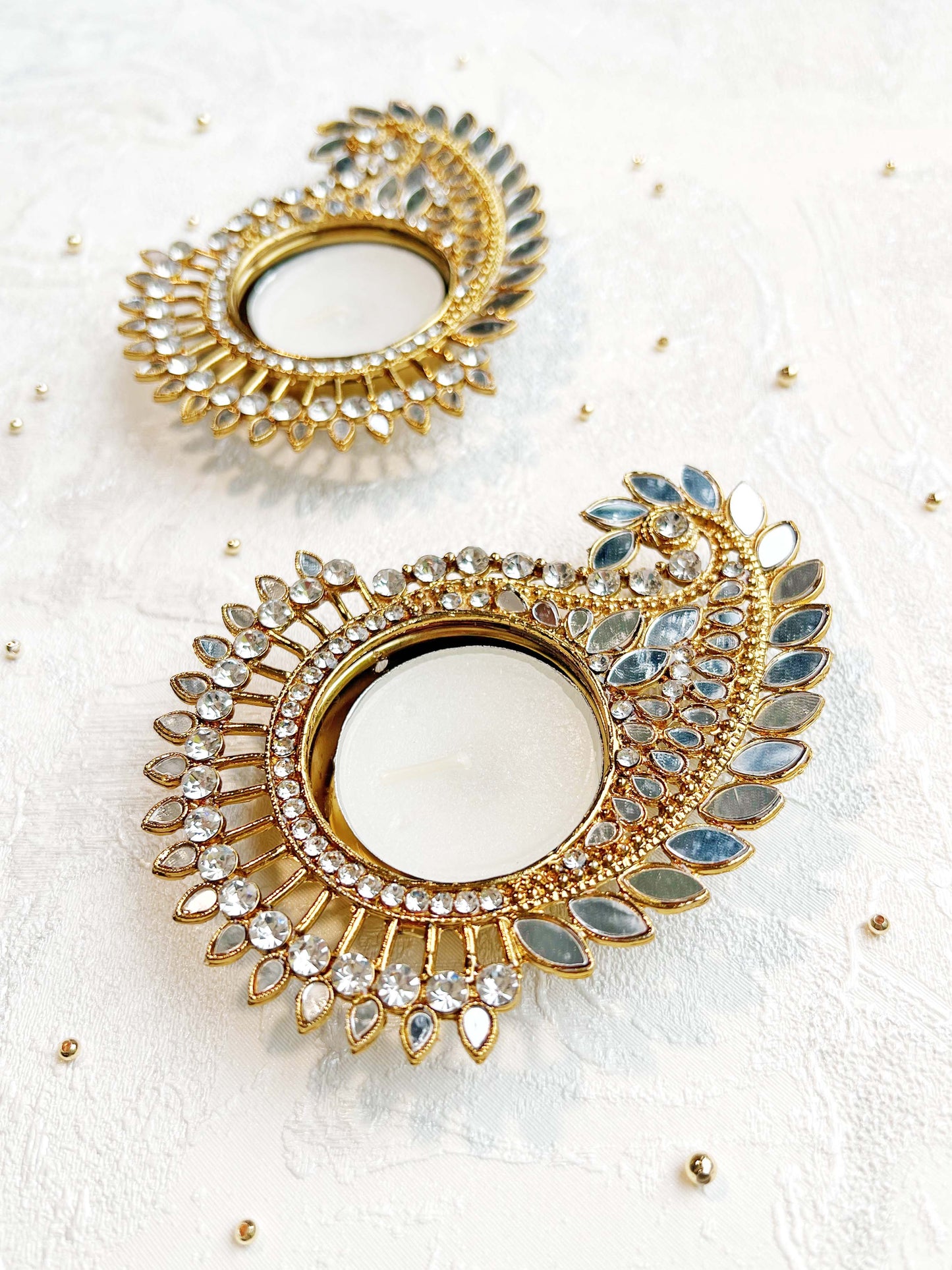 Mirrored Paisley Gold Diya Tealight Holders - Twin Pack 🪞✨