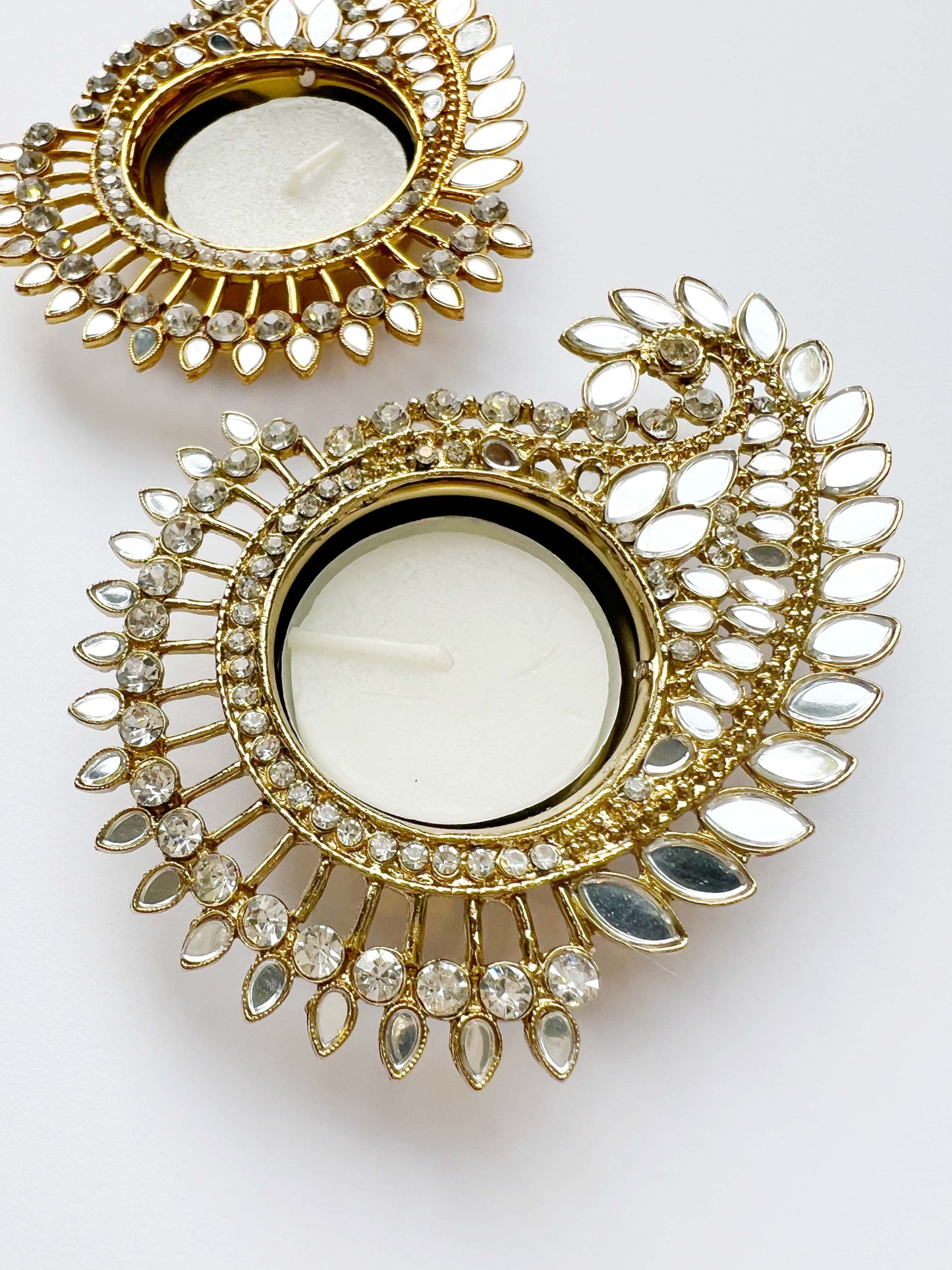 Perfectly Imperfect - Mirrored Paisley Diwali Gold Twin Tealight Holders ✨