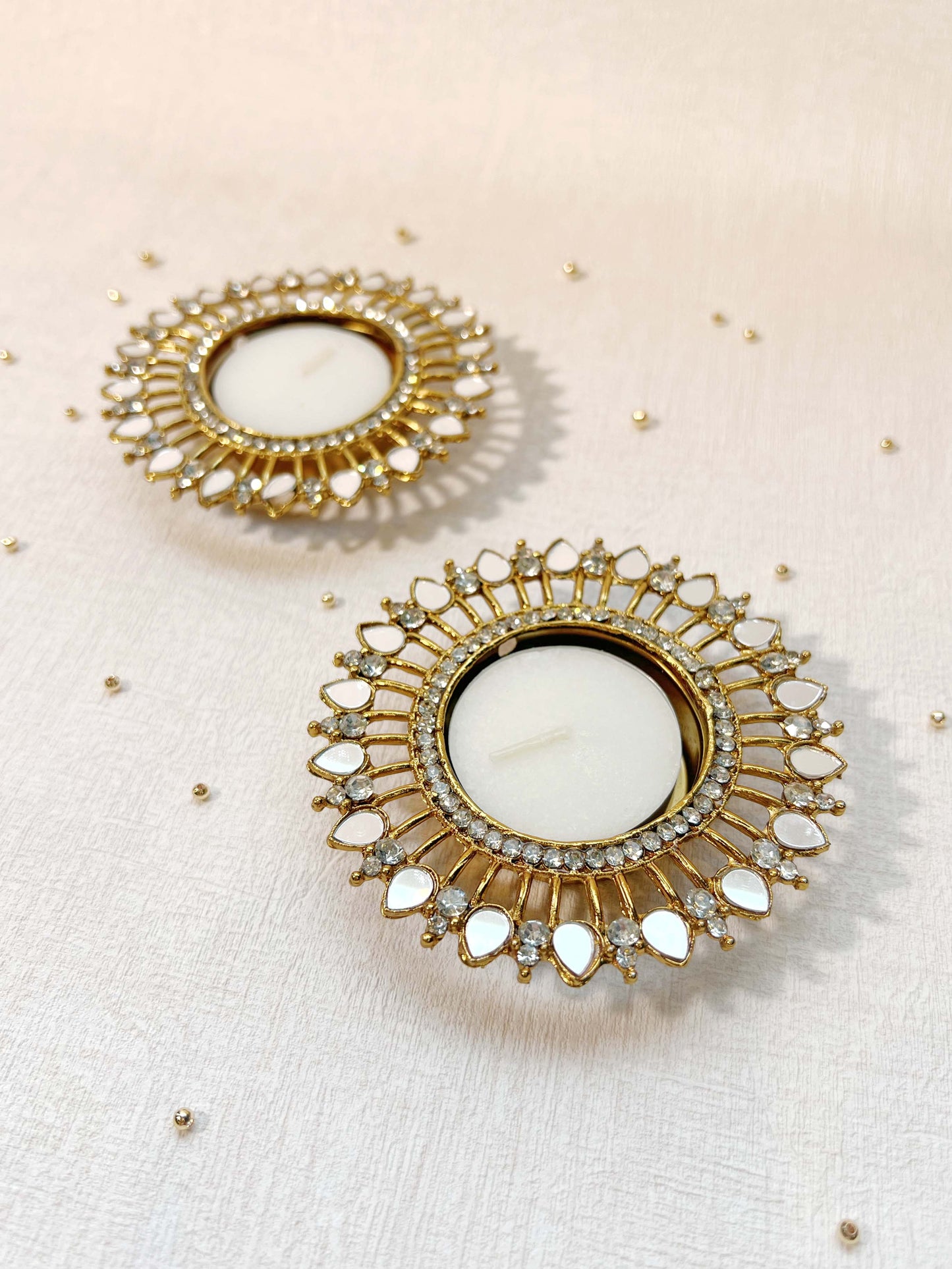 Twin Pack - Round Mirror Embellished Diwali Diya Tealights 🪞✨
