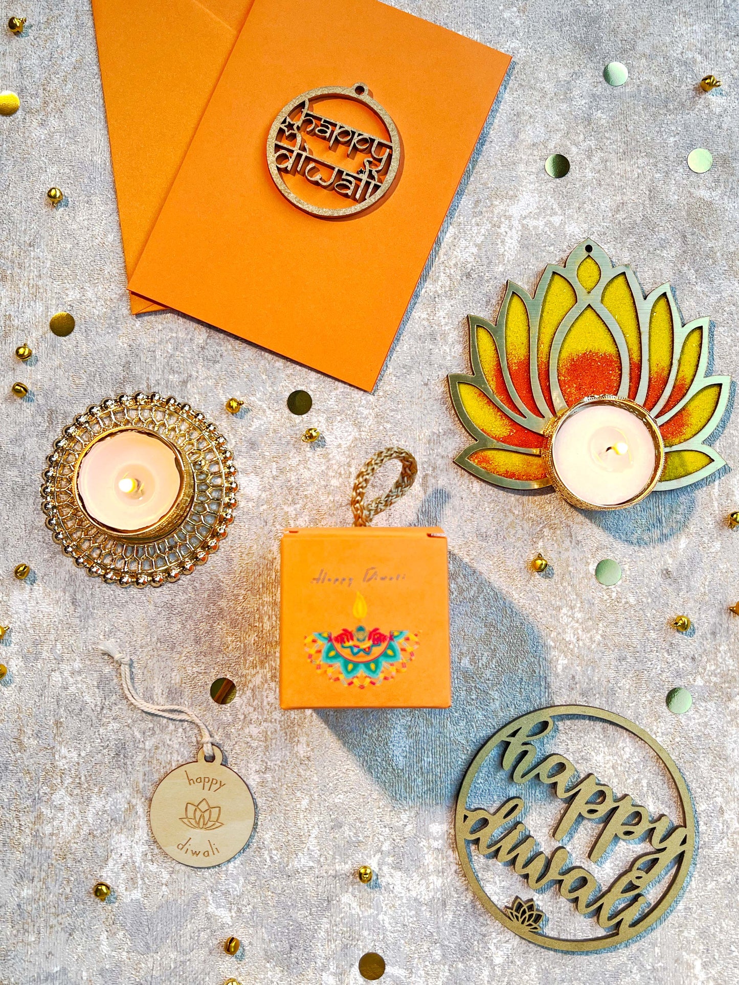 A6 Handmade Happy Diwali Greetings Card with Wooden Sign ✨