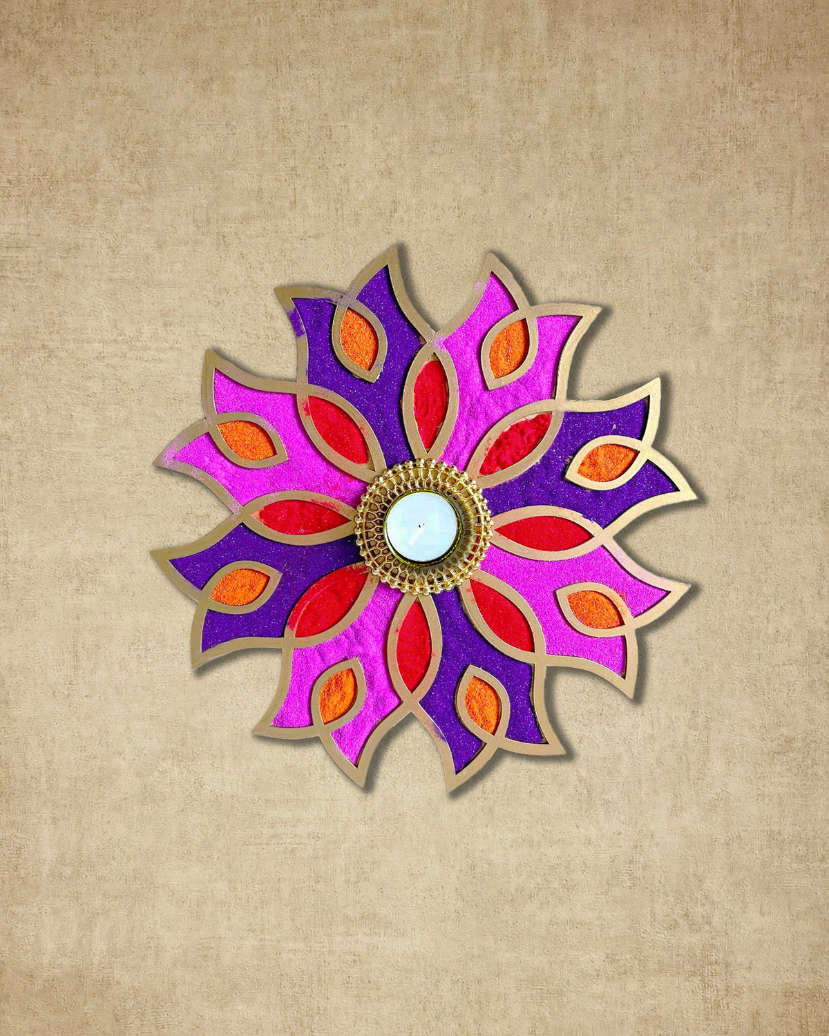 12" Diwali Tulip Wooden Rangoli Kit