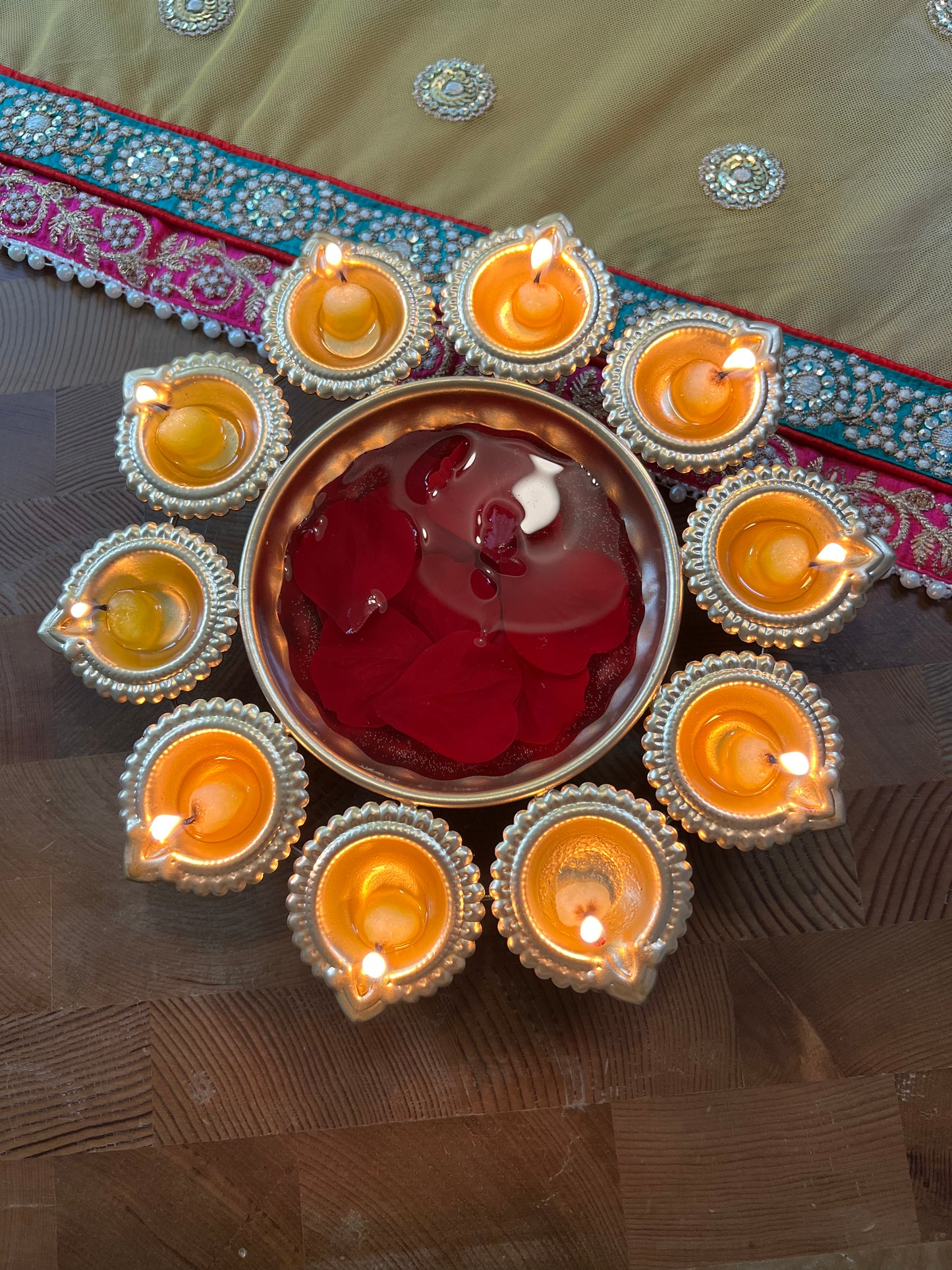 Diwali Copper Flower Shape Decorative Urli Bowl