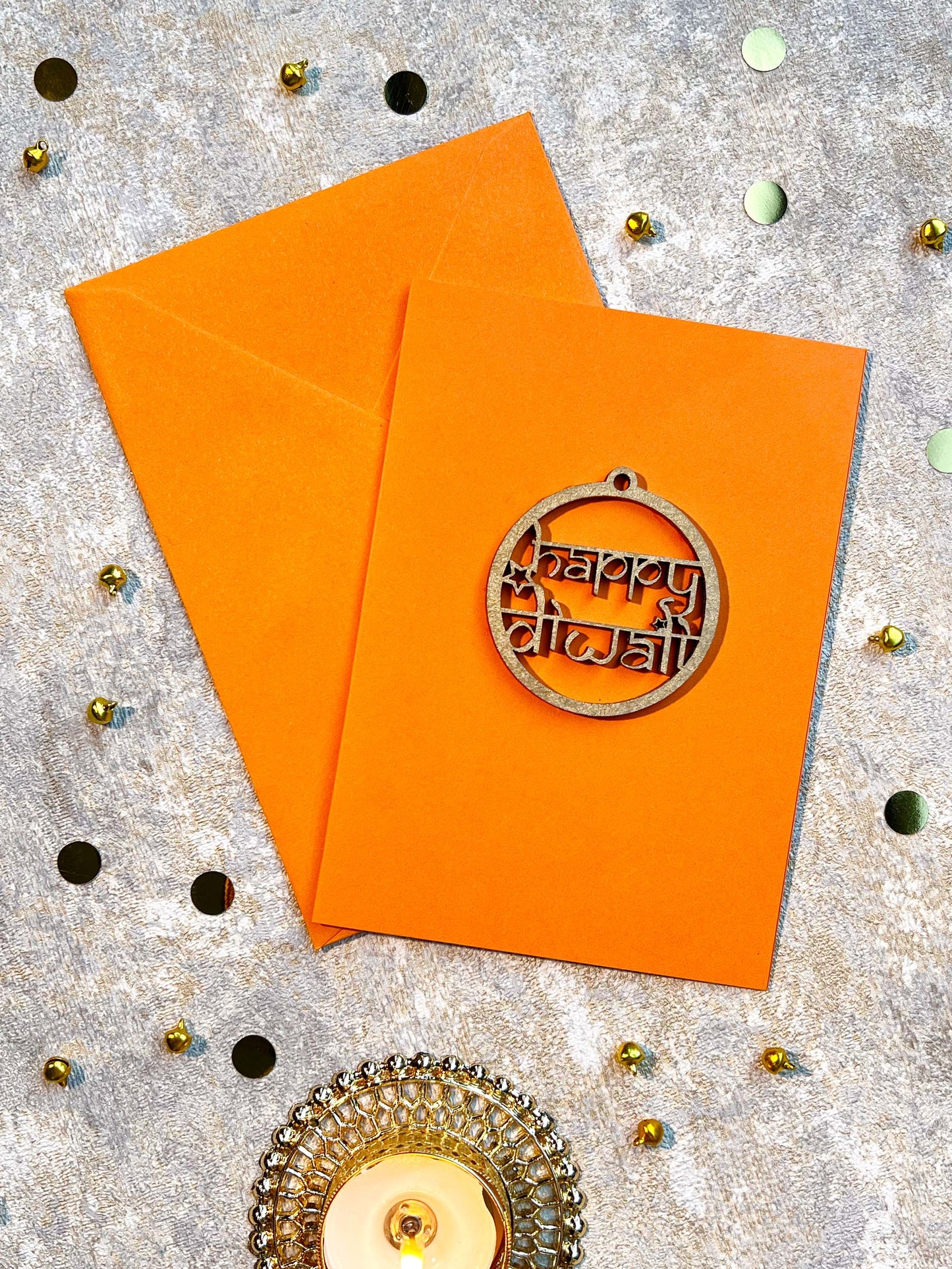 A6 Handmade Happy Diwali Greetings Card with Wooden Sign ✨