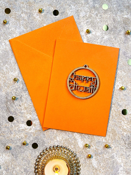 A6 Handmade Happy Diwali Greetings Card with Wooden Sign ✨