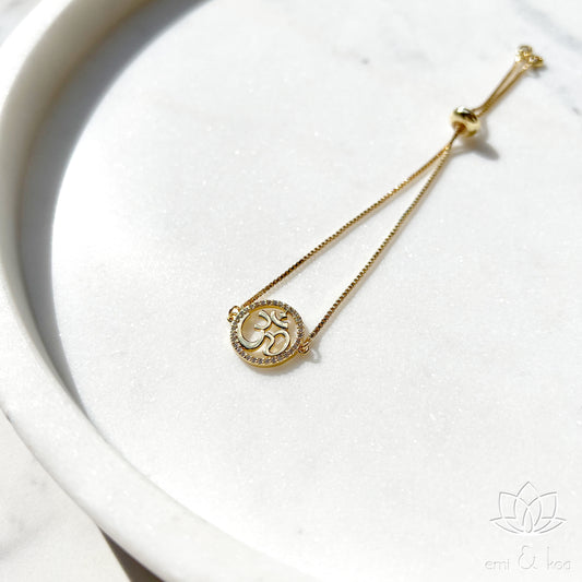 Gold Dainty Aum Om Adjustable Metal Bracelet