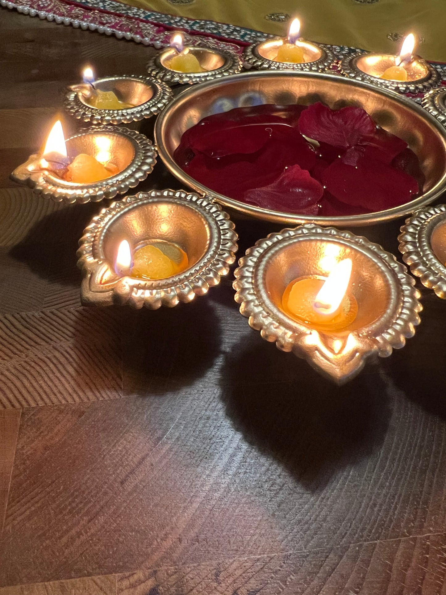 Diwali Copper Flower Shape Decorative Urli Bowl