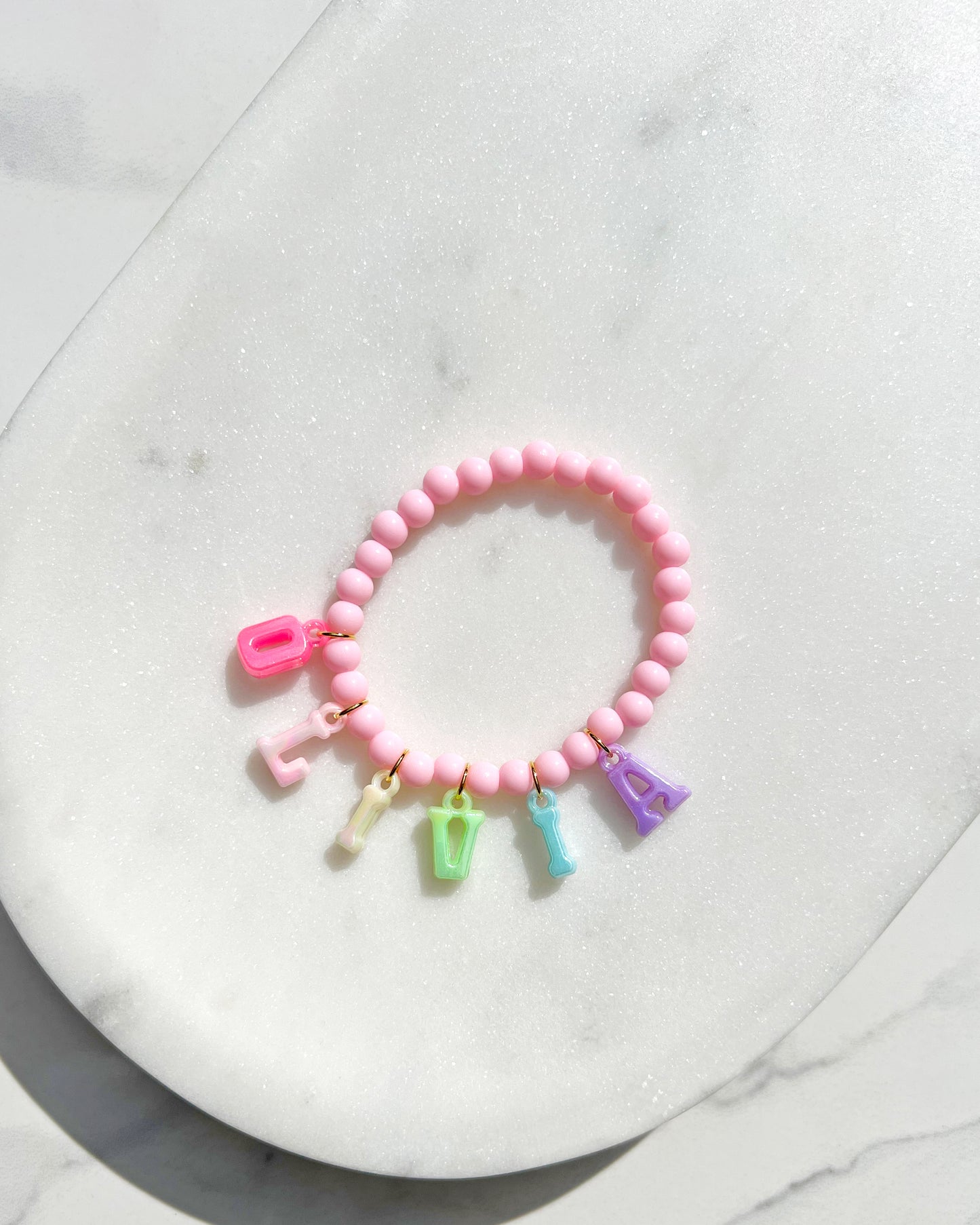 Children's Personalised Name Charm Stretch Bracelet