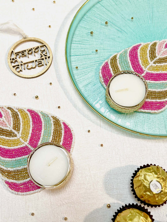 Paan Shaped Beaded Colourful Tealight Twin Set ✨