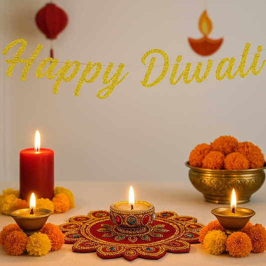 Happy Diwali Gold Glitter Hanging Bunting Banner
