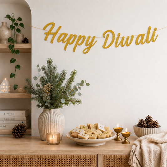 Happy Diwali Gold Glitter Hanging Bunting Banner ✨