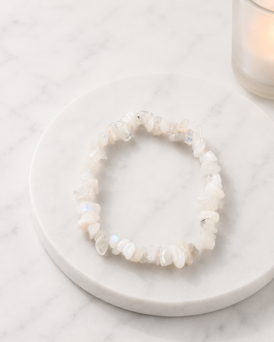 Natural Chip Moonstone Beaded Stretch Bracelet