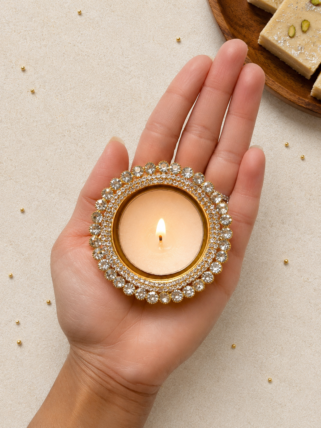 Gold Diamanté Diya Tealight Twin Set✨