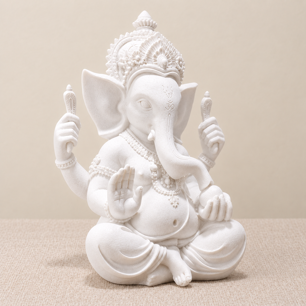 White Stone Look Lord Ganesh Murti