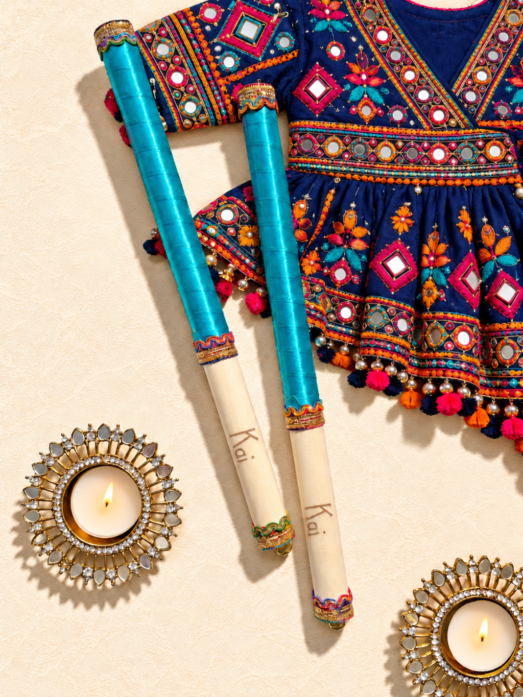 Children's Personalised Dandiya Sticks - Teal 🩵