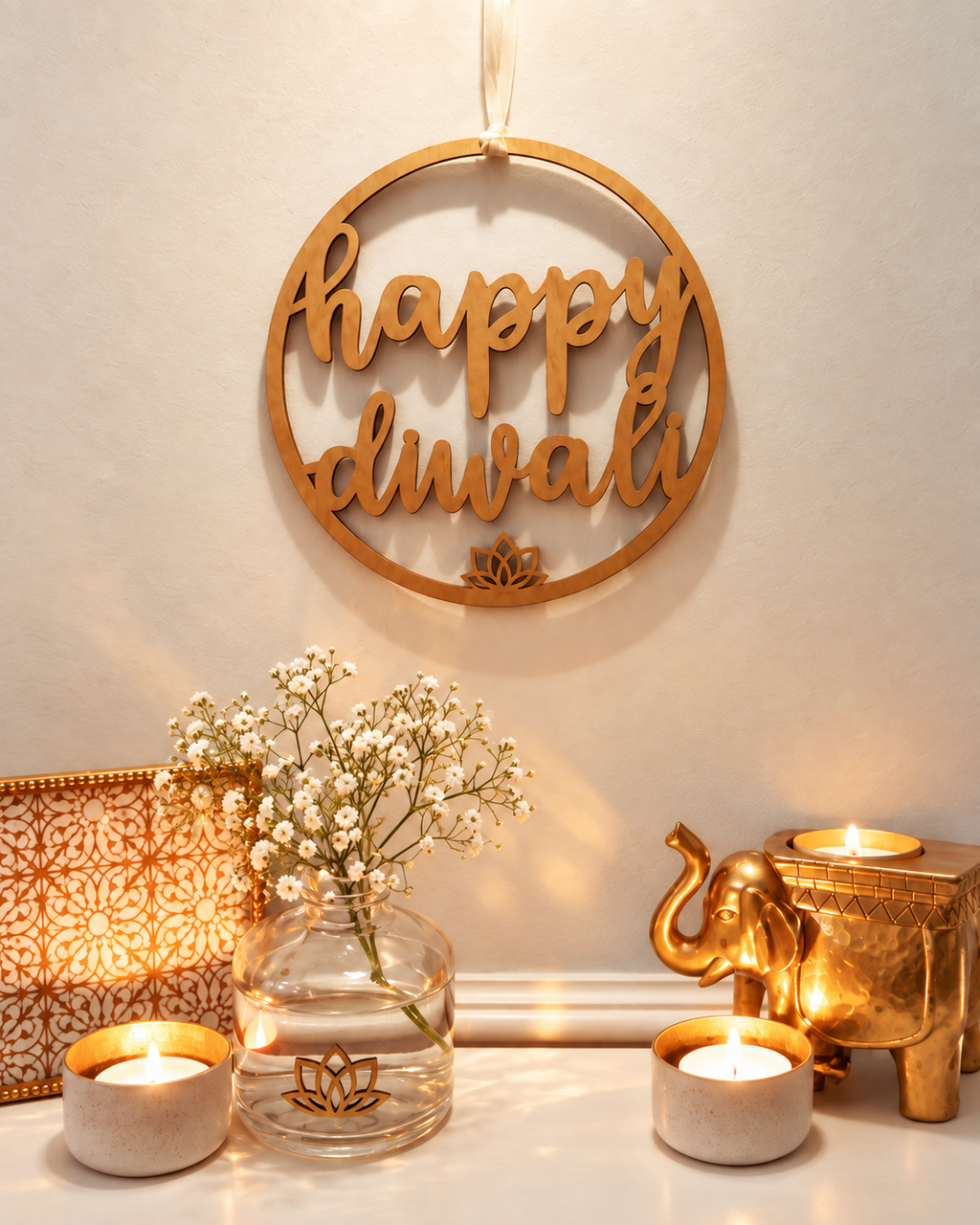 Happy Diwali Painted Wooden Decoration Sign