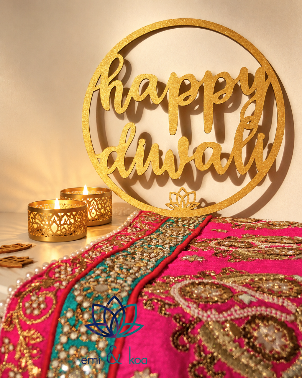 Happy Diwali Painted Wooden Decoration Sign