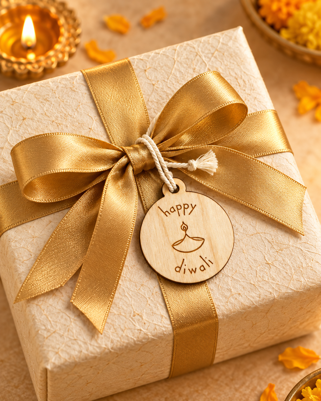 Happy Diwali Diya Wooden Gift Tags
