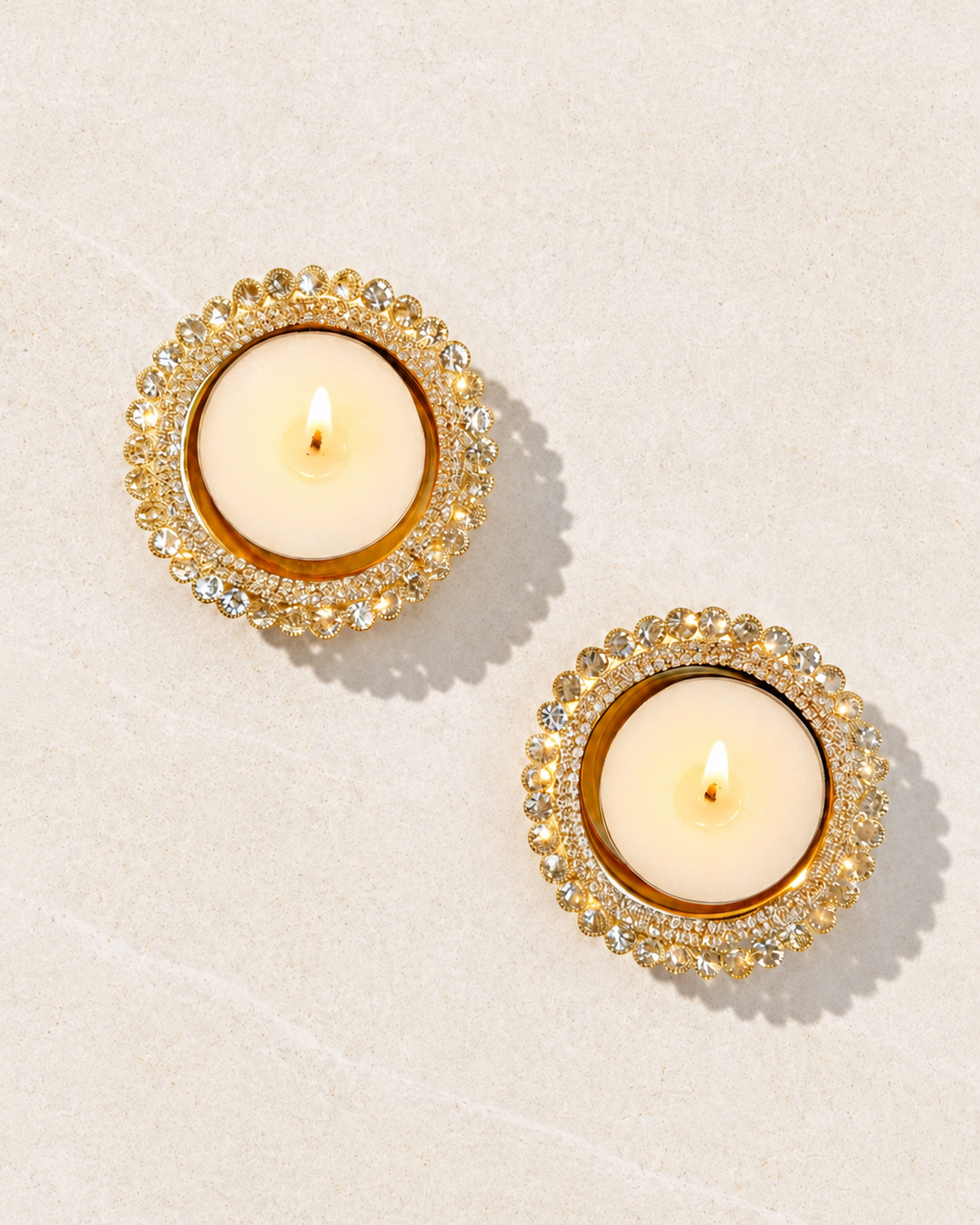 Gold Diamanté Diya Tealight Twin Set