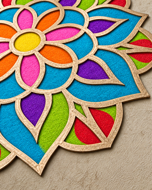 12" Diwali Flower Wooden Rangoli Kit