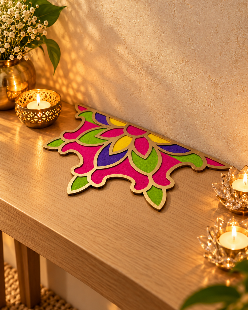 16" x 8" Daffodil Border Wooden Rangoli Kit