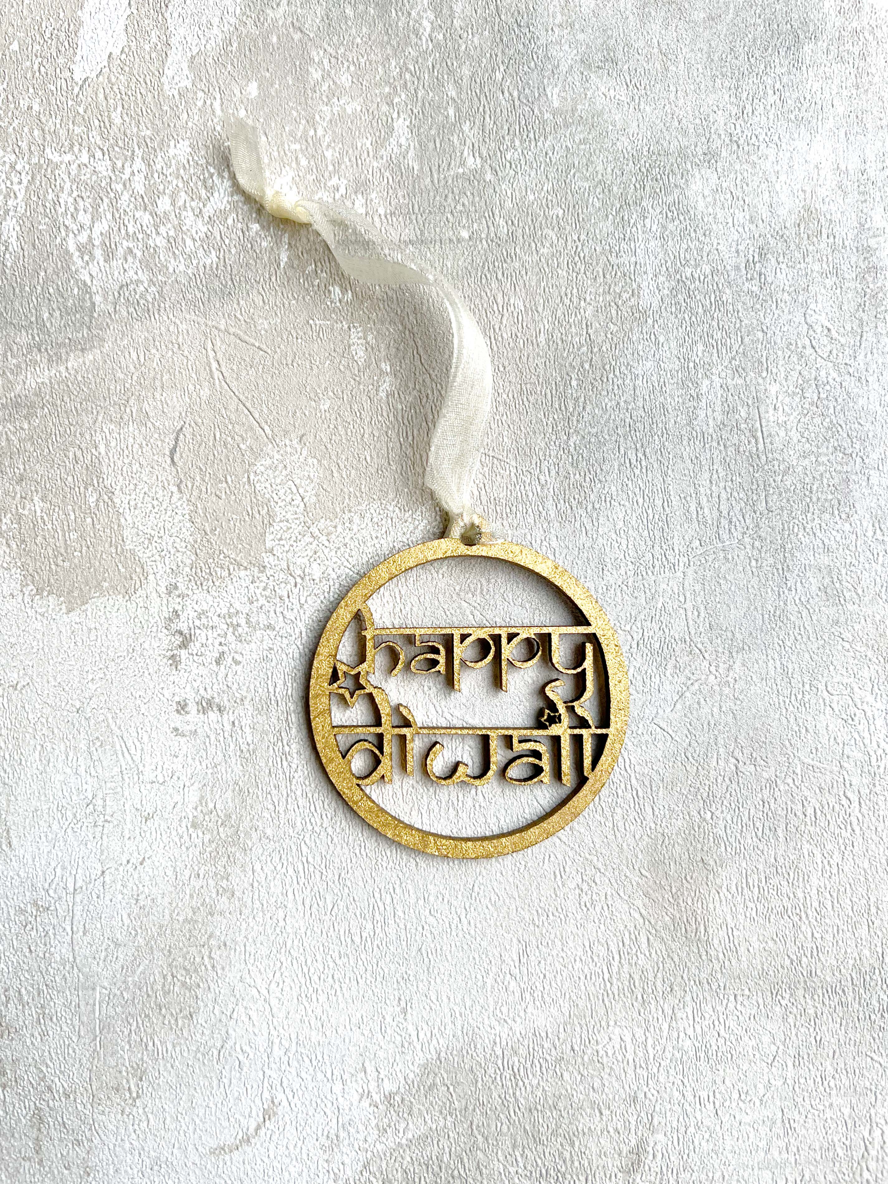 "Happy Diwali" Gold Wooden Gift Tag ✨
