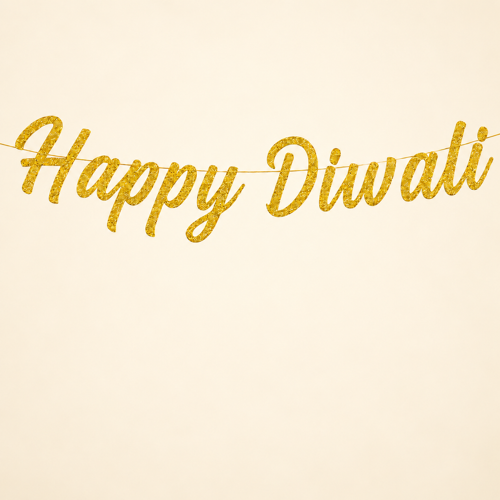 Happy Diwali Gold Glitter Hanging Bunting Banner