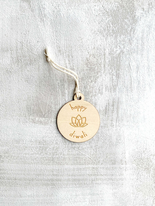 Happy Diwali Lotus Wooden Gift Tag ✨