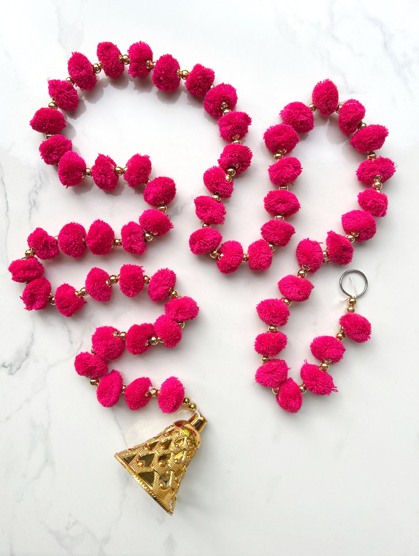 Hot Pink Pom Pom Hanging Bell Garland