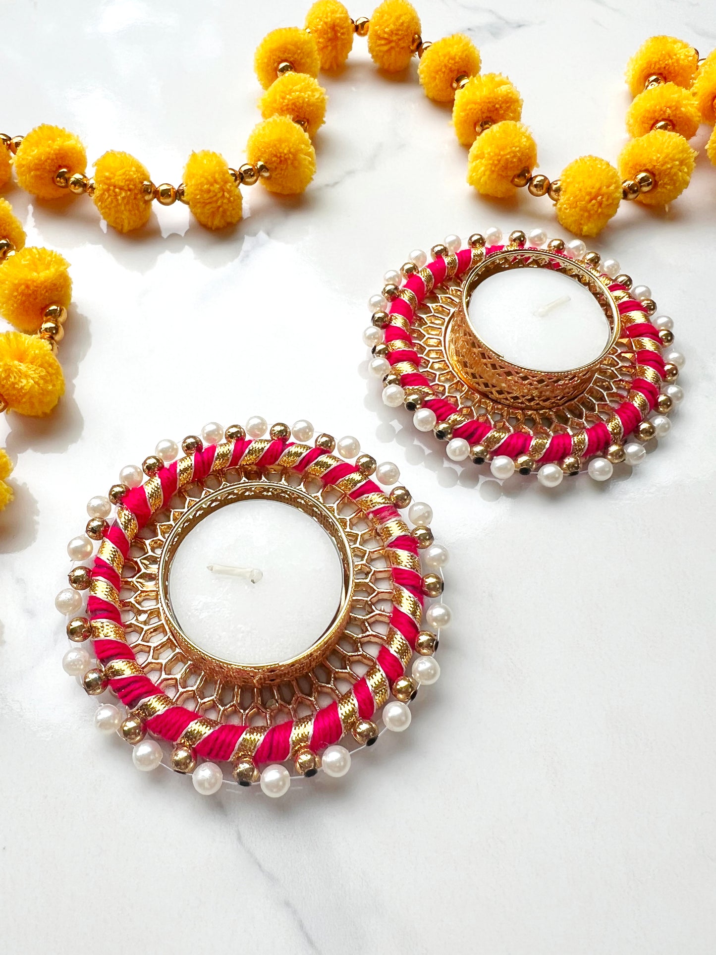 Diwali Gold & Pink Tealight Pack of 2