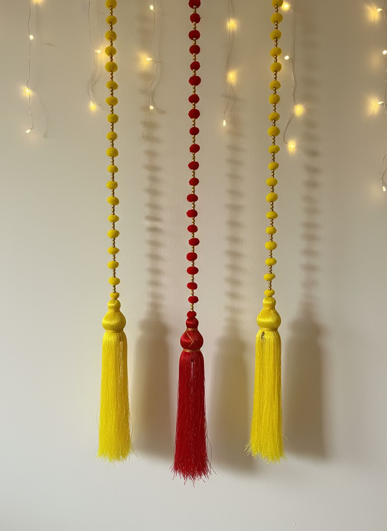 1x Red + 2x Yellow Diwali Hanging Tassel Garlands - Pack of 3✨