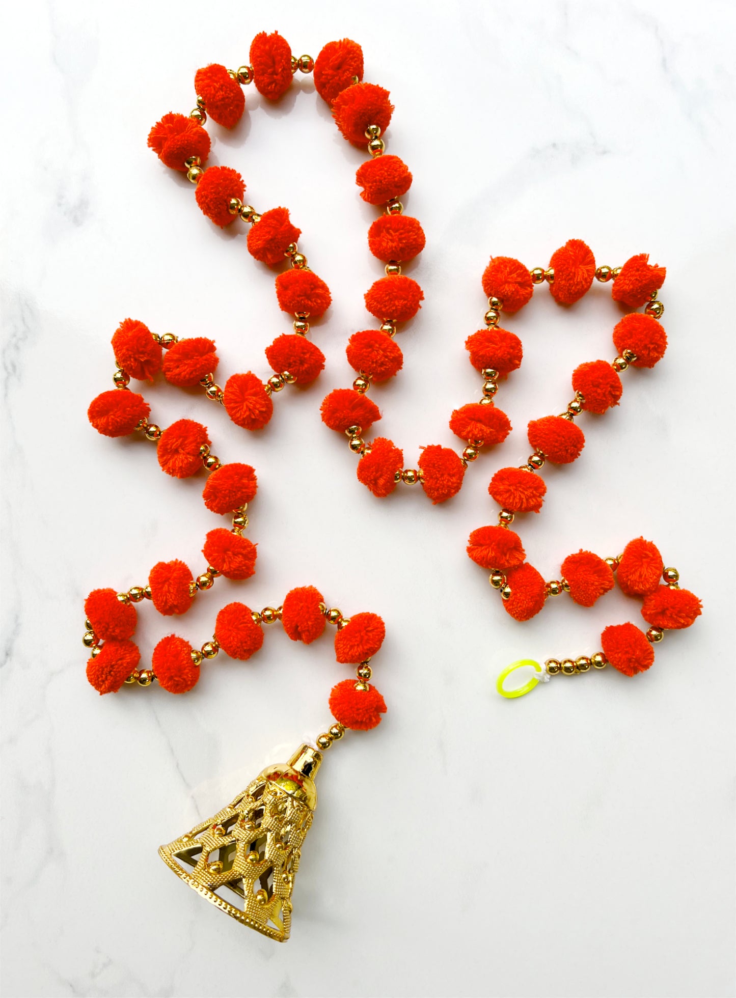 Orange Pom Pom Hanging Bell Garland