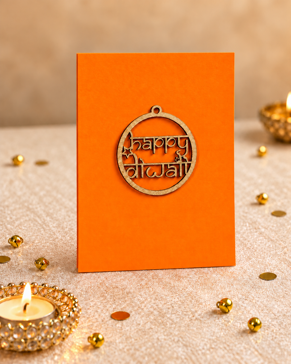 A6 Handmade Happy Diwali Card with Wooden Sign