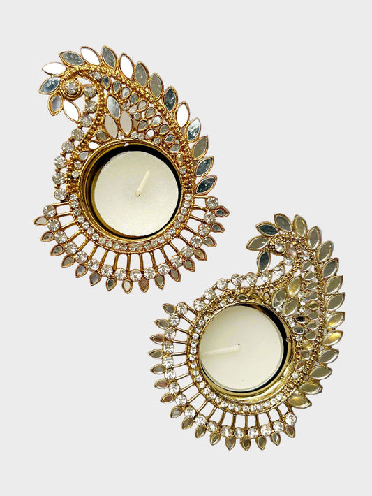 Perfectly Imperfect - Mirrored Paisley Diwali Gold Twin Tealight Holders ✨