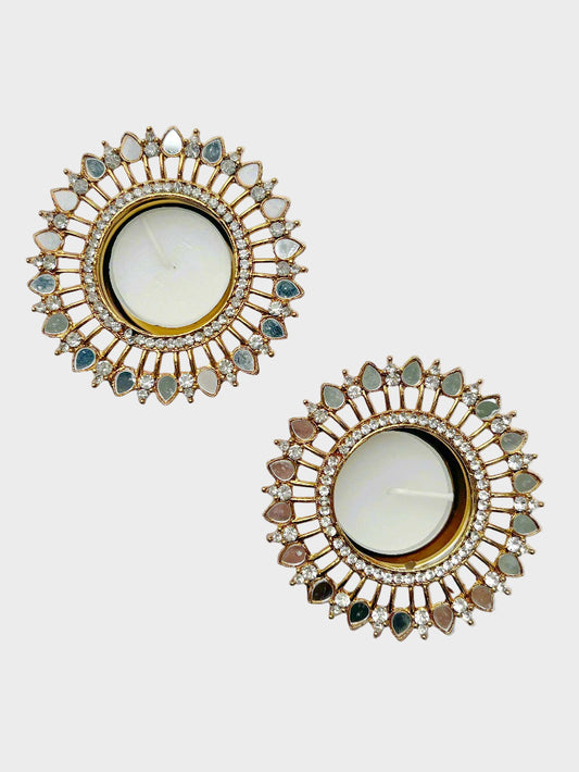 Perfectly Imperfect - Mirrored Round Diwali Gold Twin Diya Tealight Holders ✨