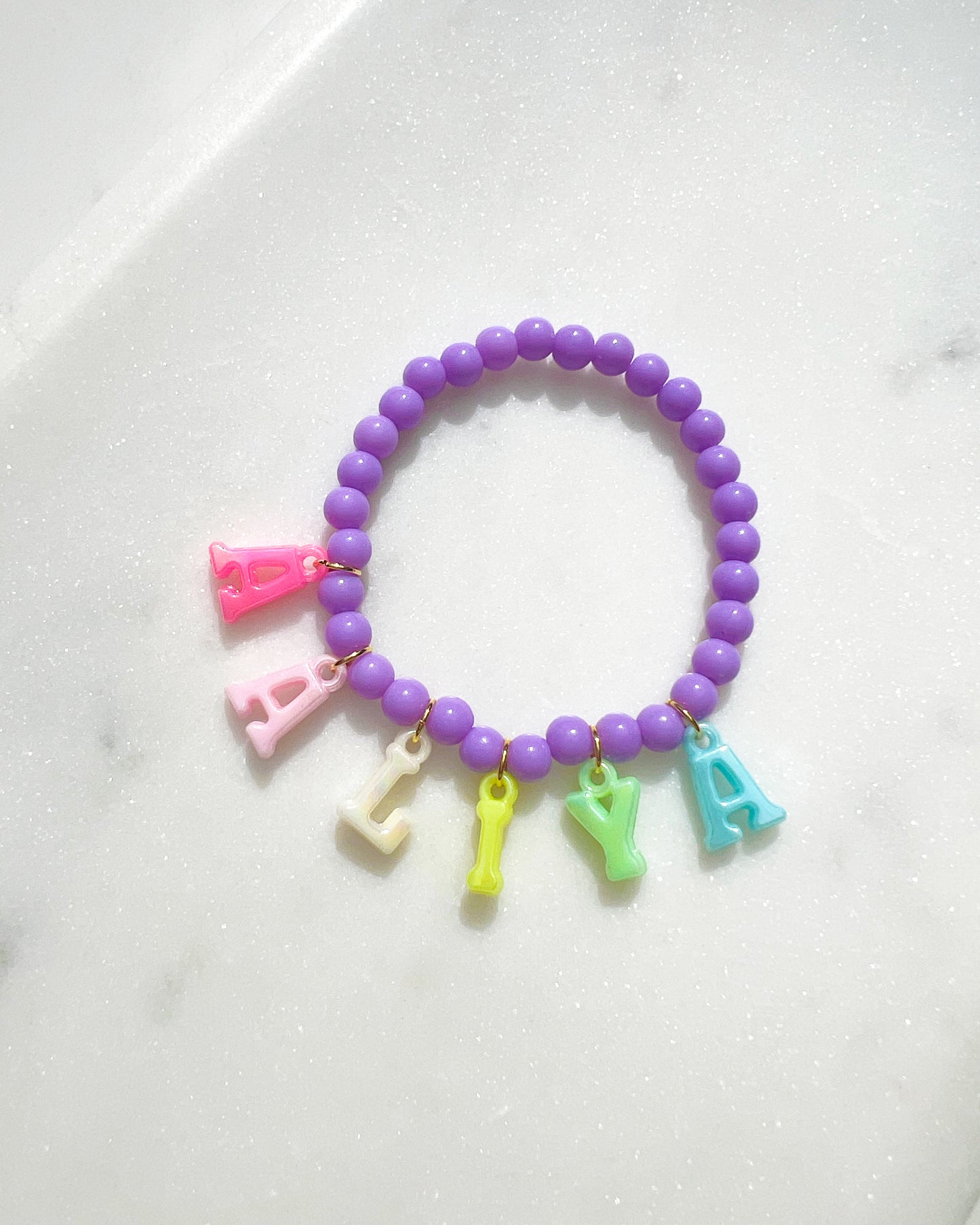 Children's Personalised Name Charm Stretch Bracelet