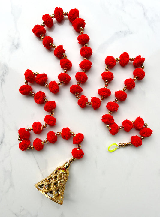 Red Pom Pom Hanging Bell Garland