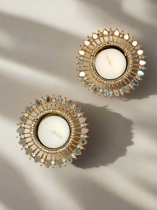 Twin Pack - Round Mirror Embellished Diwali Diya Tealights 🪞✨