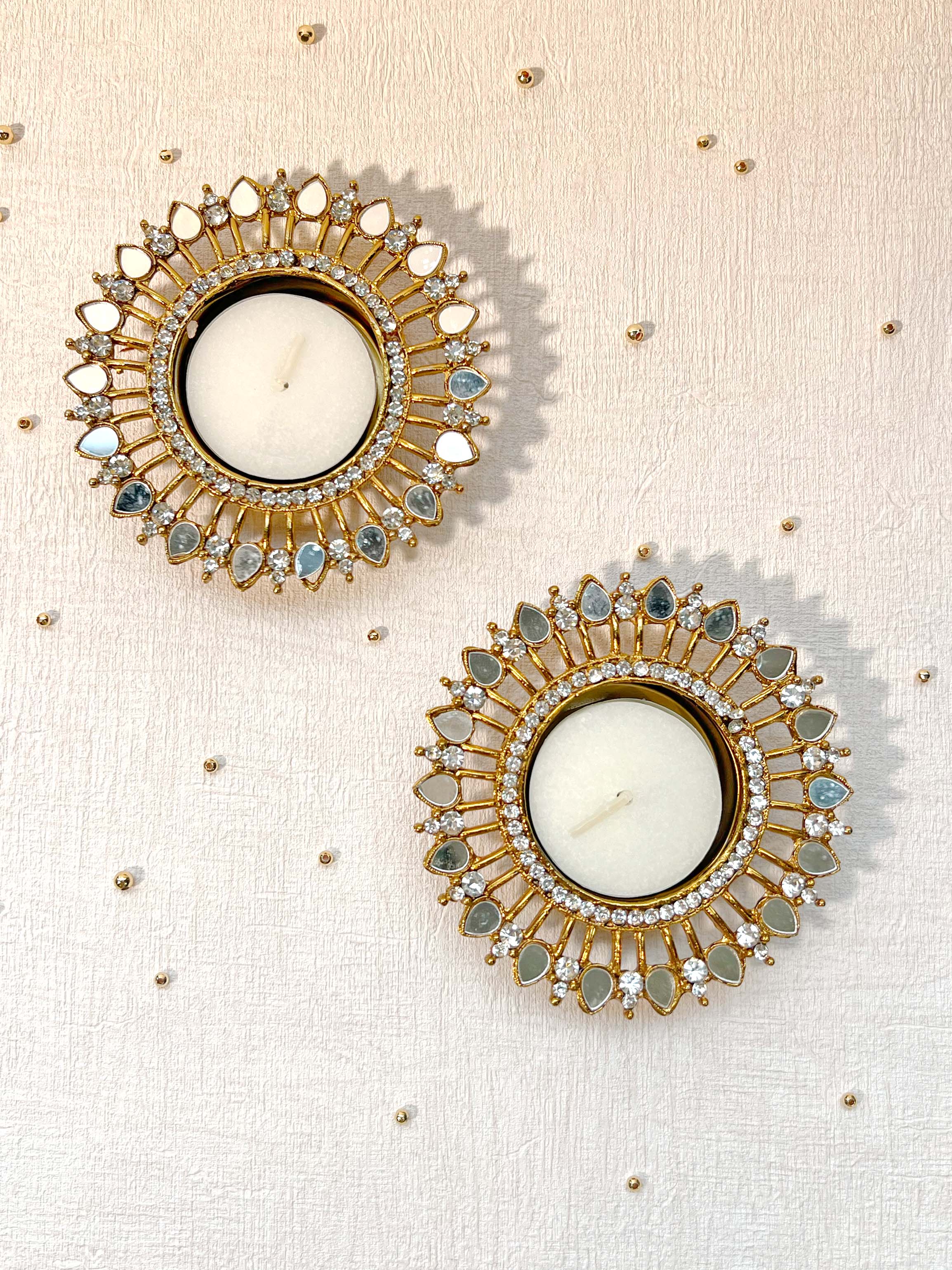 Twin Pack - Round Mirror Embellished Diwali Diya Tealights 🪞✨