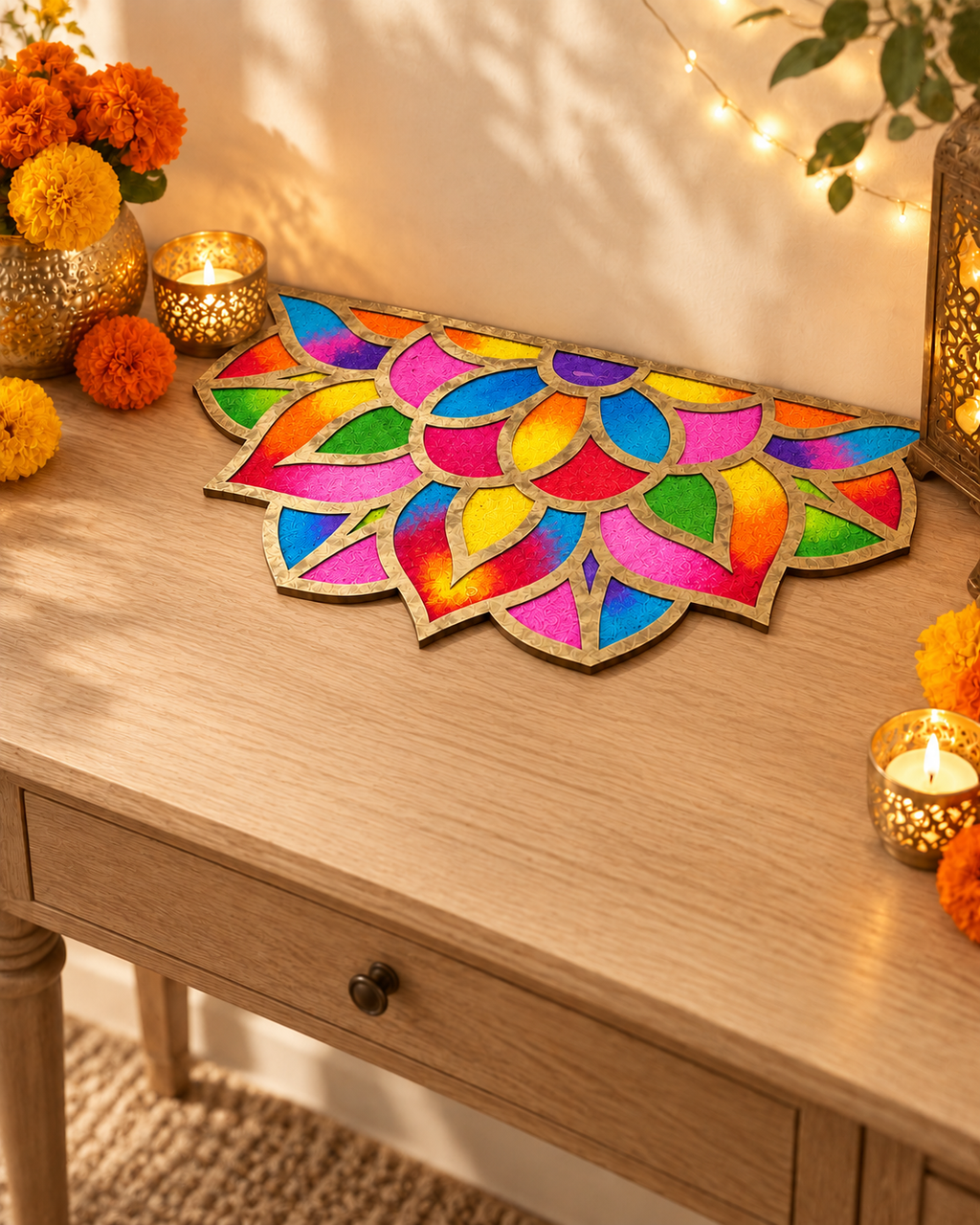16" x 8" Flower Border Wooden Rangoli Kit
