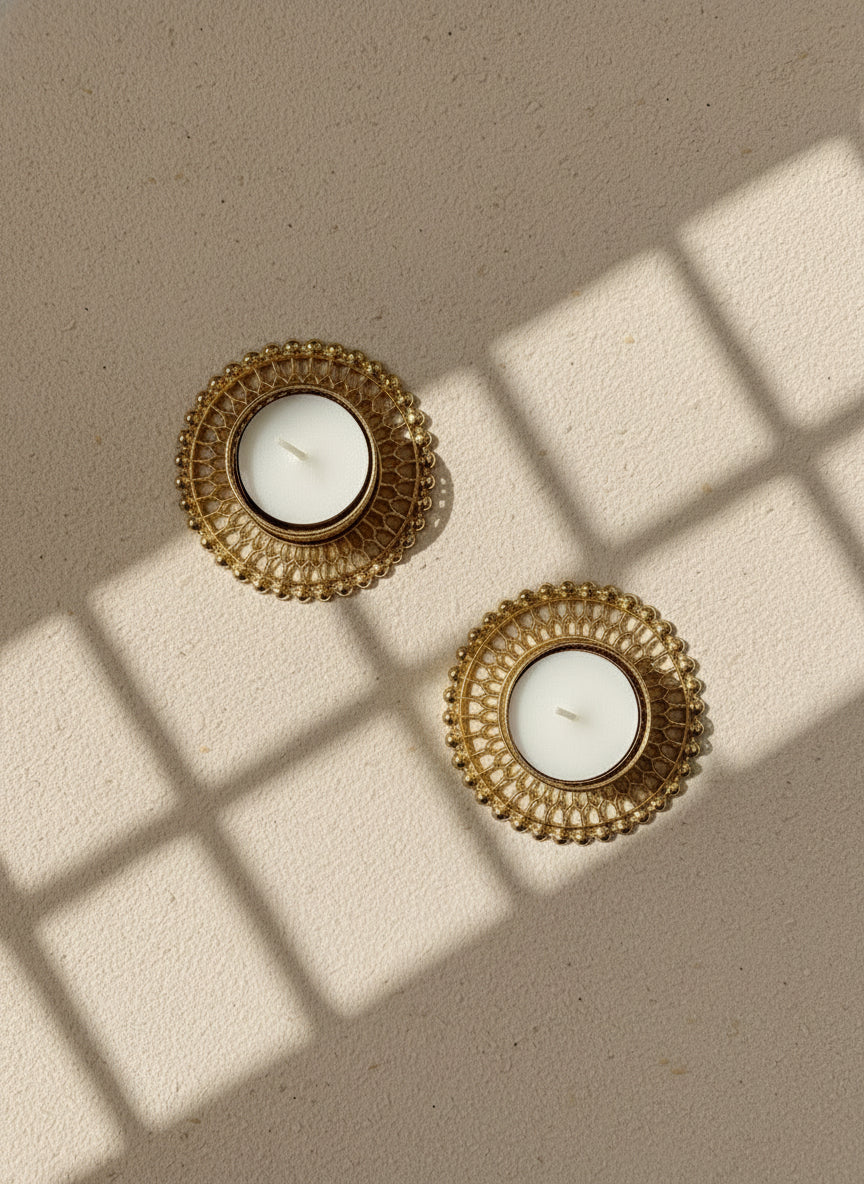 Simple Diwali Gold Diya Tealight Holders - Pack of 2 ✨