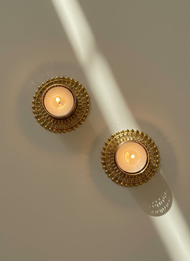 Simple Diwali Gold Diya Tealight Holders - Pack of 2 ✨
