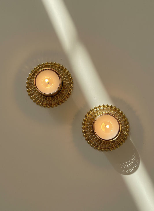 Simple Diwali Gold Diya Tealight Holders - Pack of 2 ✨