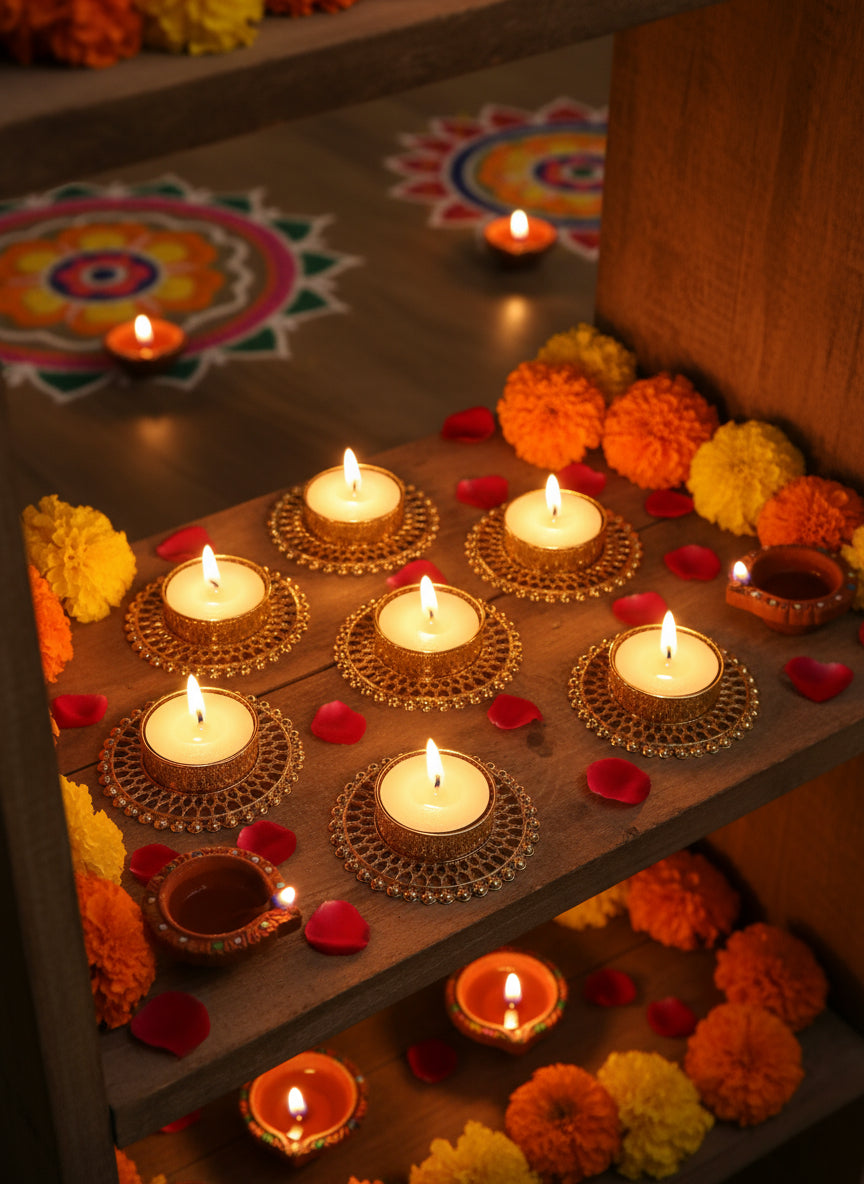 Simple Diwali Gold Diya Tealight Holders - Pack of 2 ✨