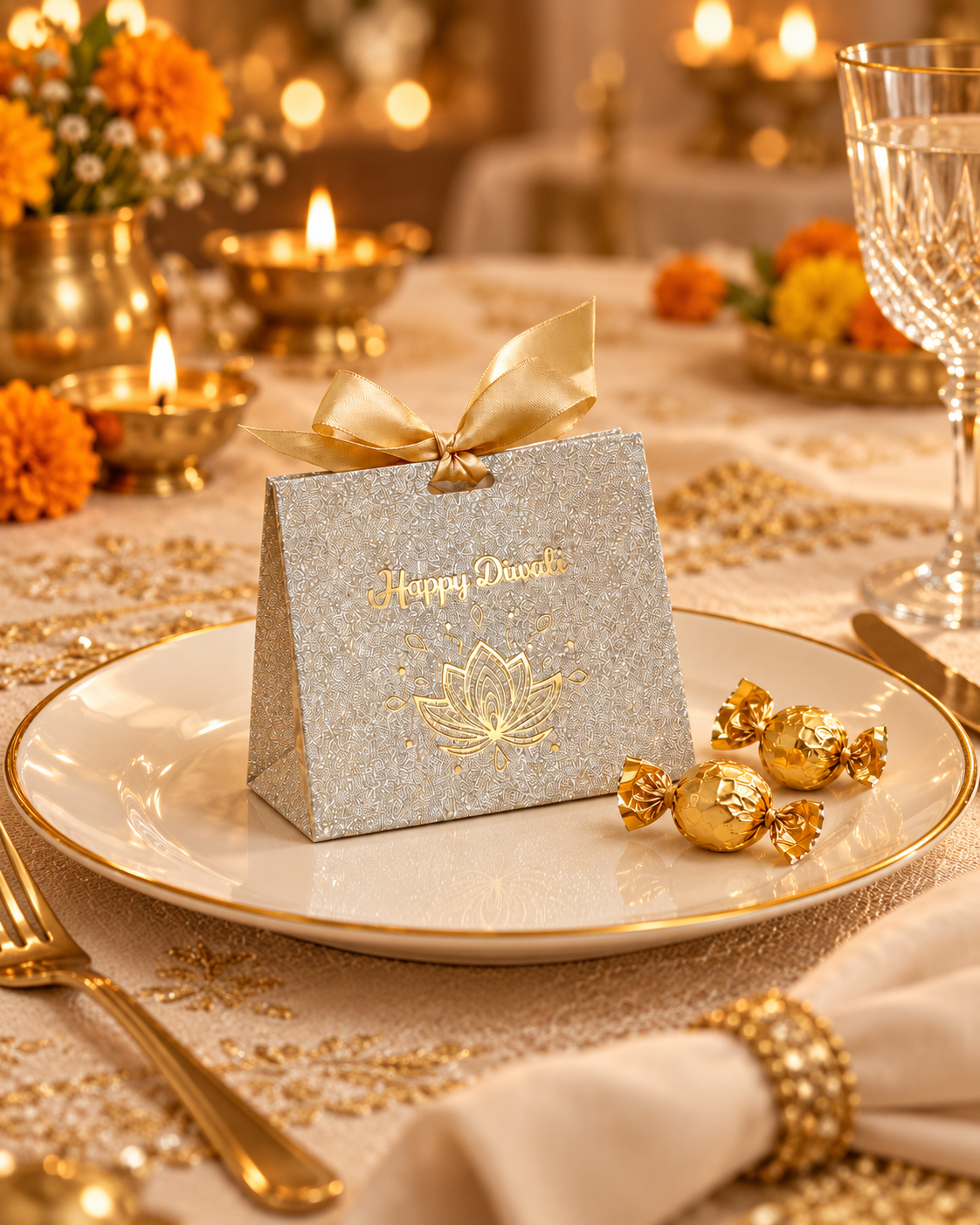 Gold Glitter Happy Diwali Mini Gift Bags - Pack of 3
